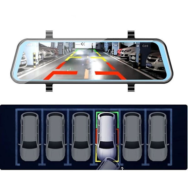 Rearview Mirror Dashcam GPS, Pimeänäkö, G-sensori, Silmukan tallennus, Pysäköintitutka, Pysäköintitila - 1080p + 720p kaksoiskamerat
