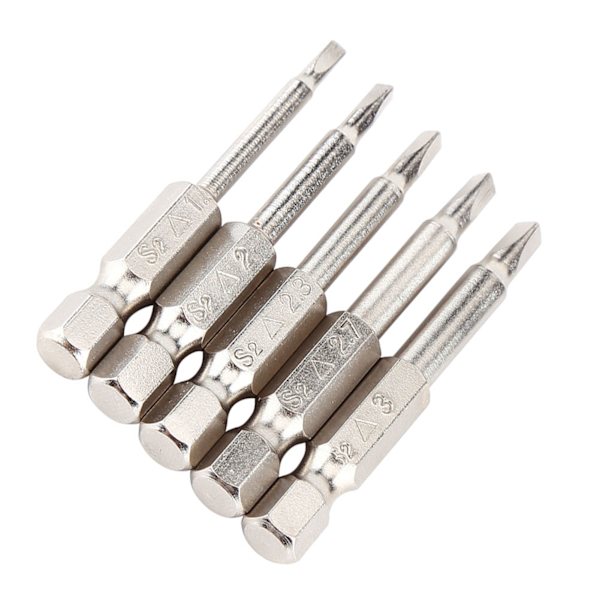 5 stk. 50 mm 1/4\" Hex Skaft Trekant Skruetrækker Bits Δ1.8/Δ2.0/Δ2.3/Δ2.7/Δ3.0 Stærk Magnetisme