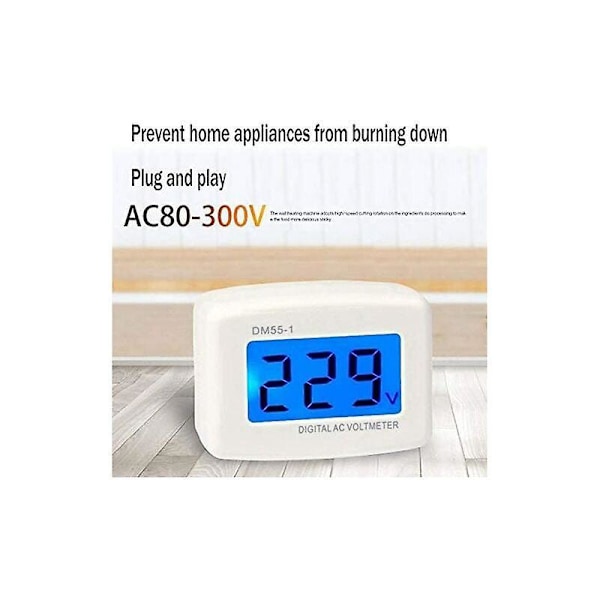 220V Blå Bakgrundsbelysning Digital LCD Voltmeter Panel Spänningstestare EU-kontakt DM55-1 AC 80-300V