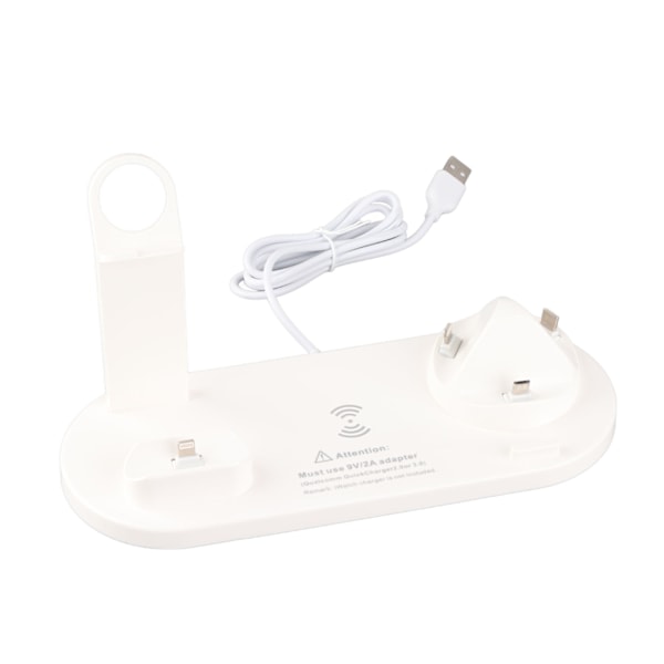 4 i 1 trådløs lader, hurtig trådløs ladestasjon, brakettstøtte for iPhone 14, for iWatch, for IOS-ørepropper, hvit