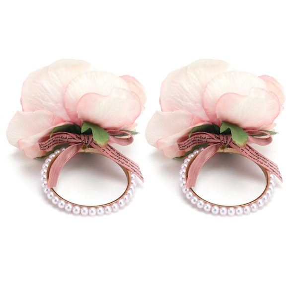 2 stk Jernserviettspenne Simulering Blomster kunstig perleserviettring for Hotel FestivalPink
