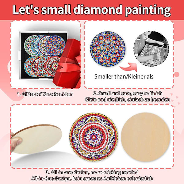 Diamantmålning Underlägg Set med Stativ - DIY Mandala Design för Vuxna