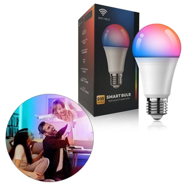 E26 9W WiFi LED Smart Bulb APP Fjärrkontroll Smart WiFi Ljuslampa Varm Vit RGBCW Lampa 100‑130V