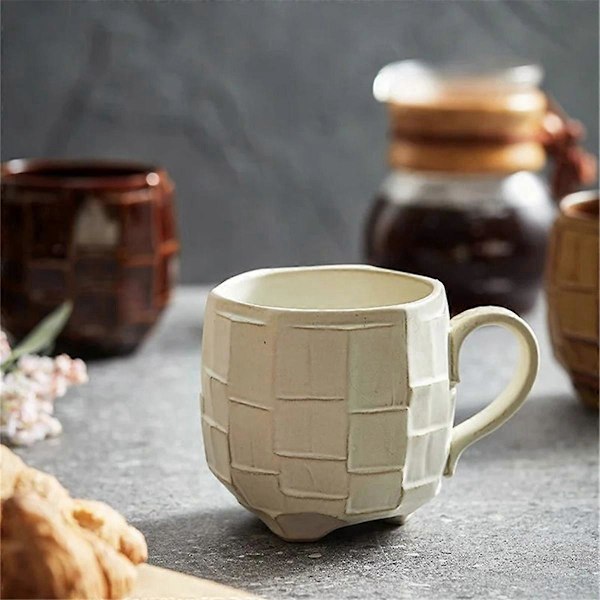 Gul 420 ml Retro Grov Keramik Kaffekop Japanske Keramikkrus