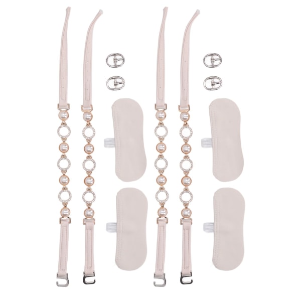 2 par Faux Pearl matt beige høyhælte sko stropper Rhinestone løse høye hæler ankelstropper for kvinner