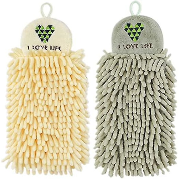 2-pack Kökshängande Handdukar i Chenille, Set med Hand- och Ansiktshanddukar, Badrums Handdukar