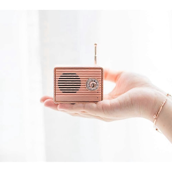 Langaton retrokaiutin, kannettava retro Bluetooth USB -kaiutin sisäänrakennetulla mikrofonilla, pöytäkoneen kirjahyllyn juhlakaiutin (pinkki)