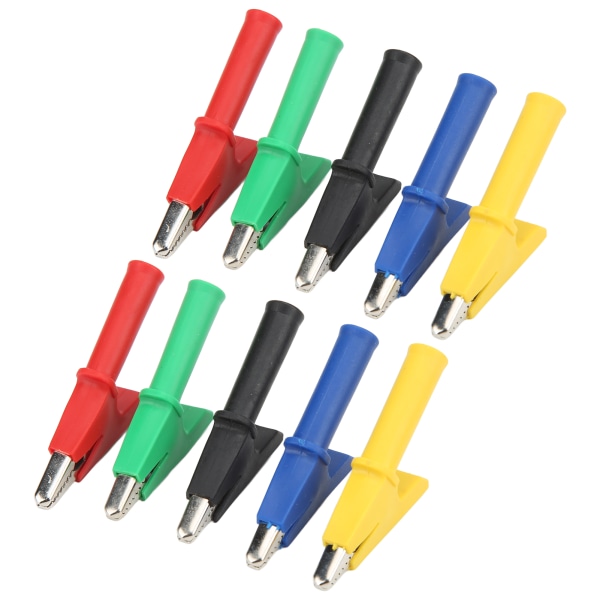Krokodilleclips isoleret testklemme 4 mm jack 10 mm åbning Rød Sort Gul Blå Grøn 60049