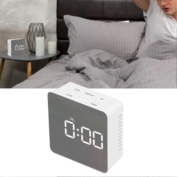 LED Spegel Väckarklocka med Temperatur Datum Tid Visning Snooze Funktion för Sovrum Vardagsrum Kontor