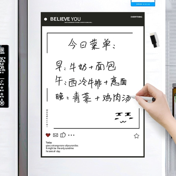 Magnetisk kjøleskap notat klistremerke slettelig skrivbar myk whiteboard memo notat klistremerke med penn A3 meldingsbrett