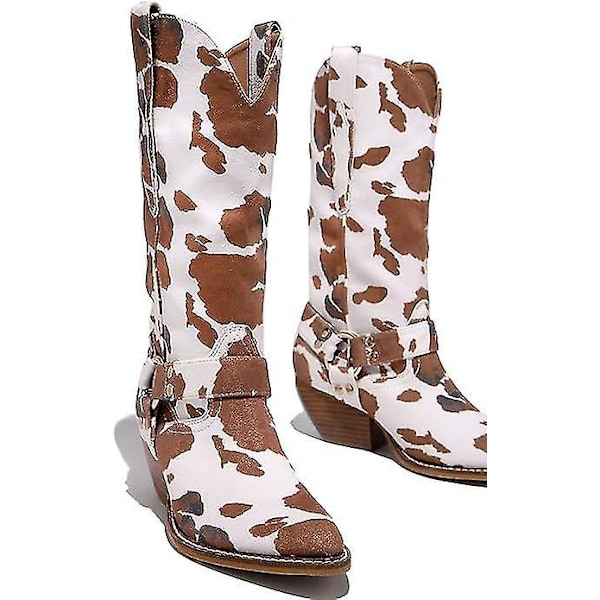Lehmännahkaiset chunky-korkoiset, keskipitkät cowboy-saappaat40 ruskea