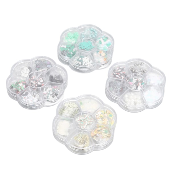4 Box 3D Snowflake Juletre Leir Nail Art Skiver Jul Nail Art Paljetter Perler Dekorasjon