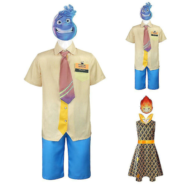 Elemental Ember Lumen Wade Ripple Cosplay Costume Set for Kids 4-9 Years Wade Ripple 5-6 Years