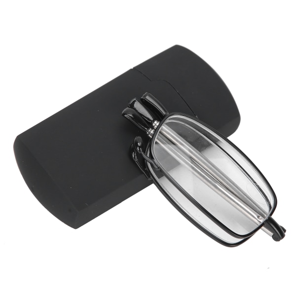 Sammenleggbare lesebriller i rustfritt stål Eldre bærbare presbyopiske briller med oppbevaringsboks (+250 kvadratisk ramme svart)