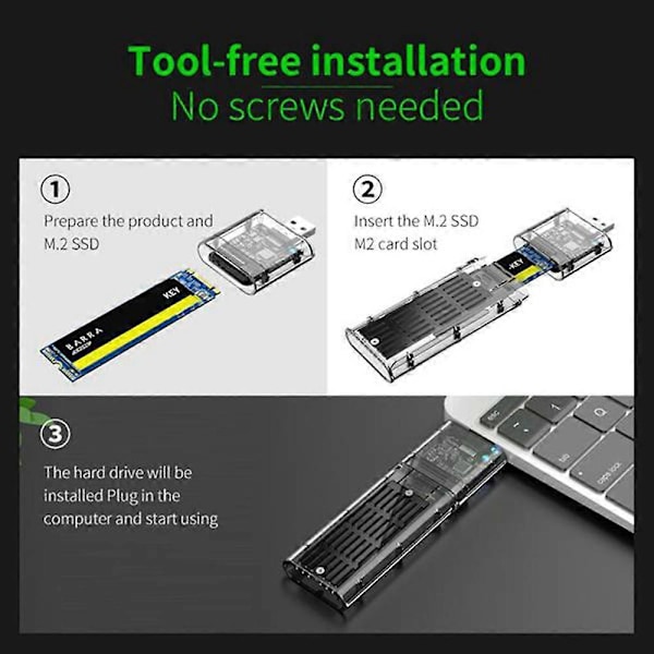 Externt M.2 NGFF SATA SSD-kabinett Höghastighets USB3.0 Gen1 för PC