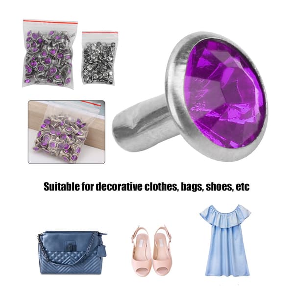 B Akryl Diamant 8mm Dekorativ DIY Stud Klestilbehør 8mm Sølvkant KrystallLilla