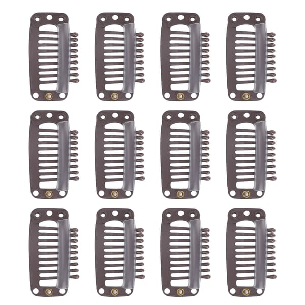 40 stk. Hårparykclips i rustfrit stål med 9 tænder, holder hårextensions og hårstykker fast, 32 mm, mørkebrun
