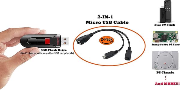 2-pakning Auvipal Micro USB OTG-adapter med strømkabel for Firestick, PlayStation Classic og mer