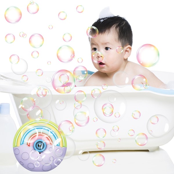 Elektrisk bubbelmaskin regnbåge automatisk bubbelblåsare med ljus och musik sommar utomhusleksak bubbelmaskin