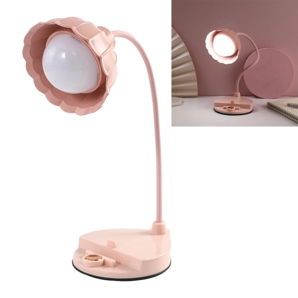 LED-leselampe i plast, blomsterformet, berøringsfølsom, USB-lading, sammenleggbar bordlampe for soverom, sovesal, rosa