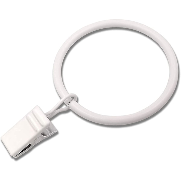 20 Metalliverhorenkaat klipsillä, koristeelliset verhorenkaat verhopaneeleille, sisähalkaisija 4,5 cm, valkoinen