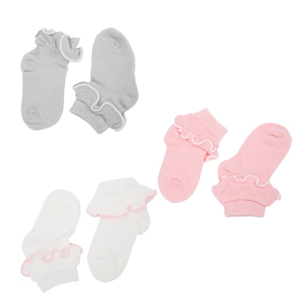 3 par fashionabla babystrumpor med volangkant i bomull, varma strumpor för 0-1 år gamla bebisar