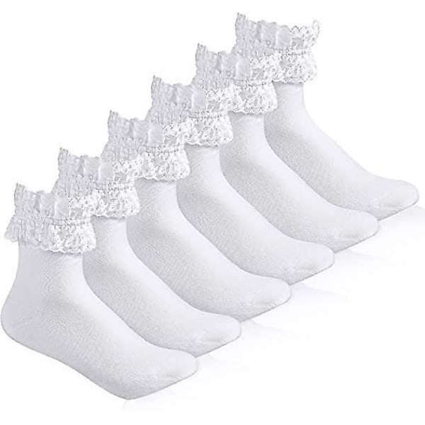 Ankle Socks with Ruffled Lace - 3-pack