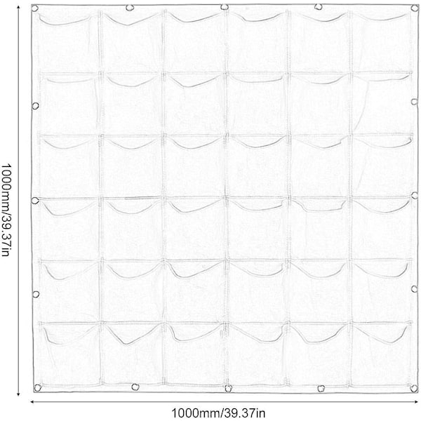 Vertikal veggmontert plantepose for balkong med 36 lommer for blomster og trær i grønn