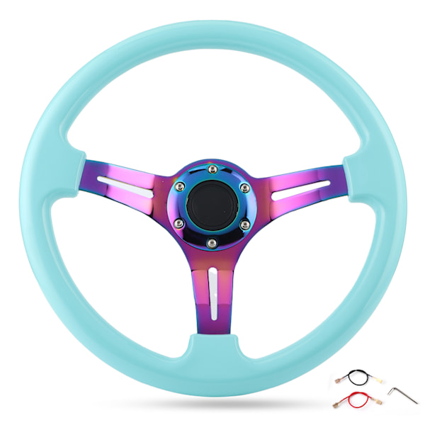 6‑Bolt Racing Steering Wheel Replacement 350mm Dia Universal Deep Dish Light Blue