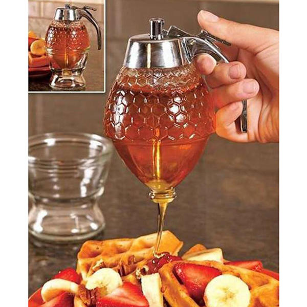 Honningdispenser Bærbar Akryl Honningkrukkebeholder Honningkakeformet Honningkrukke for Servering Honning og Sirup