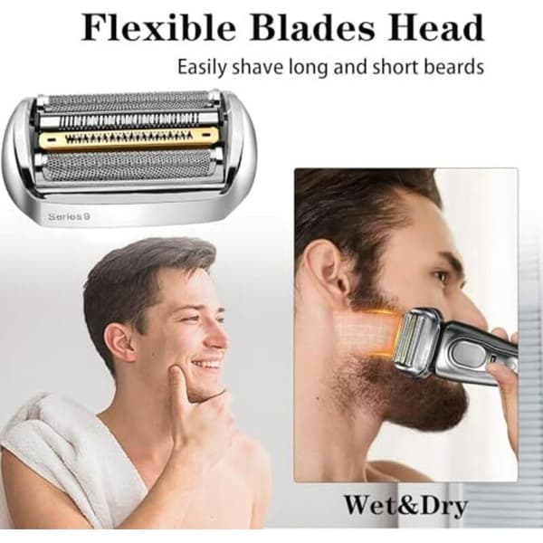 Braun Series 9 barberhode, kompatibelt med Braun Series 9 barberhode, sølvfarget reservedel for elektrisk barberhode, erstatning Silver-coloured