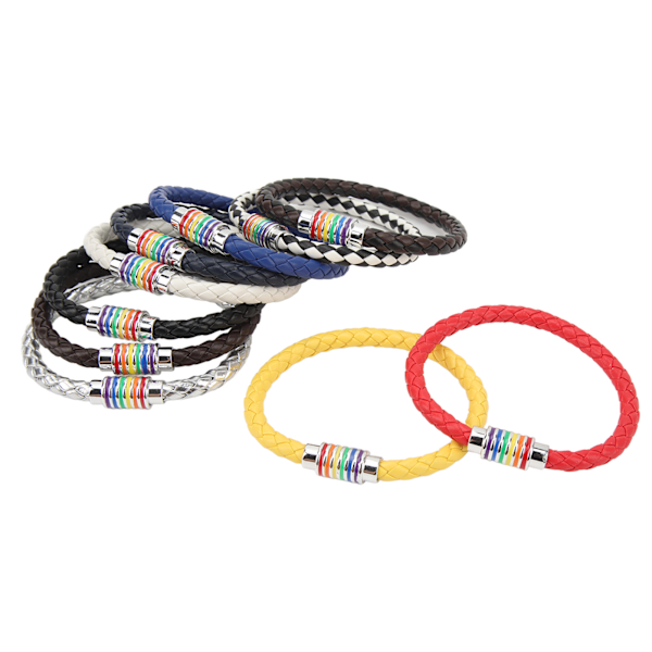10 stk. Regnbue LGBT Pride Armbånd Læder Flettet Magnetisk Spænde Regnbue Armbånd Flettet Vævet Armbånd til Mænd Kvinder Par