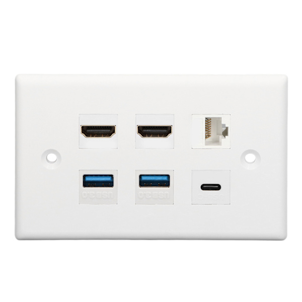 6-porttinen seinälevy 2xHD-multimedialiitäntä 2xUSB3.0 1xType C 1xCat6 Ethernet-seinälevy TV-projektoritietokoneelle