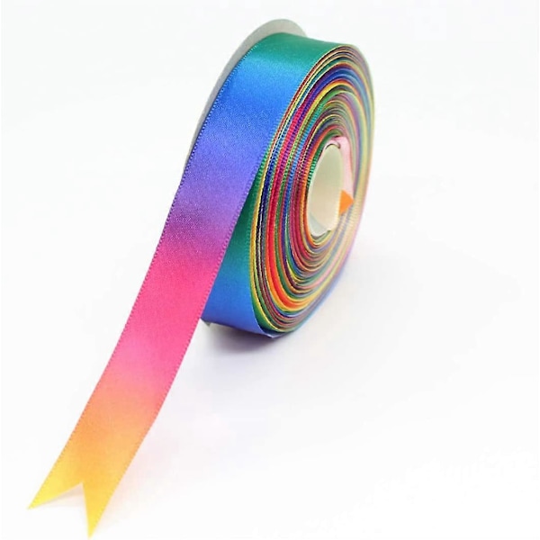 25 Yards 20mm Bredd Satin Regnbågsband för Julinslagning, Flerfärgat Band för DIY Presentförpackning, Bröllopsfestdekorationer