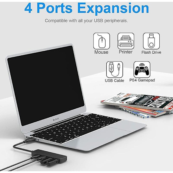 USB 3.0 Hub Multi USB 4 Port 3.0 5Gbps Bærbar Multi Data Hub Adapter med 30mm Kabel Kompatibel for Macbook/Mac Pro/Mini/iMac/Surface Pro/XPS/Bærbar