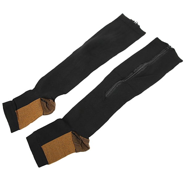 Dragkedja kompressionsstrumpor Mjuk nylon Tvättbar Återanvändbar öppen tå benformande strumpor för kvinnor Svart Splicing S/M