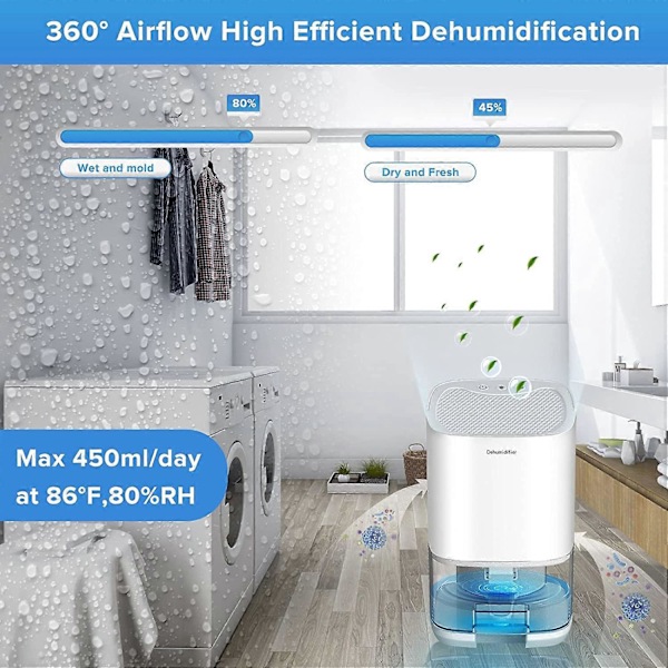 Affugter til hjemmet 1035 ml affugtere til 70 kubikmeter (24 kvm) 7 farverige LED-lys med to arbejdstilstande