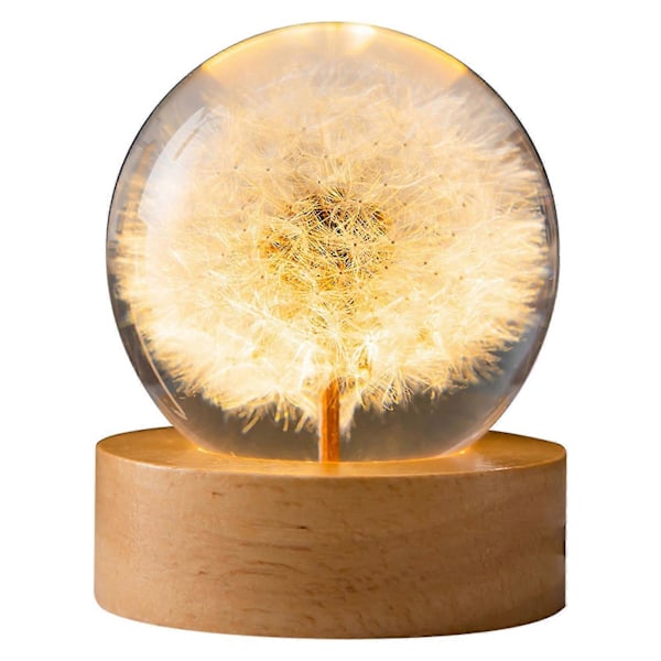 2024 Ny Kristallkula Lampa med Blommor, Maskros i Glas, Gåvor till Kvinnor, Mamma, Barn Maskros