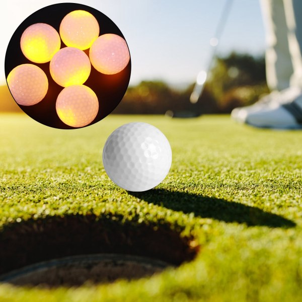 6 STK syntetisk gummi LED lysende golfball lys attraktiv for natttrening på dagtid Orange