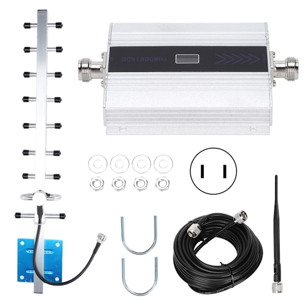 Mobiltelefon Signalforstærker 1800MHz Høj Gain Mobiltelefon Signal Booster med 9-Enheds Udendørs Antenne 100-240VUS Stik