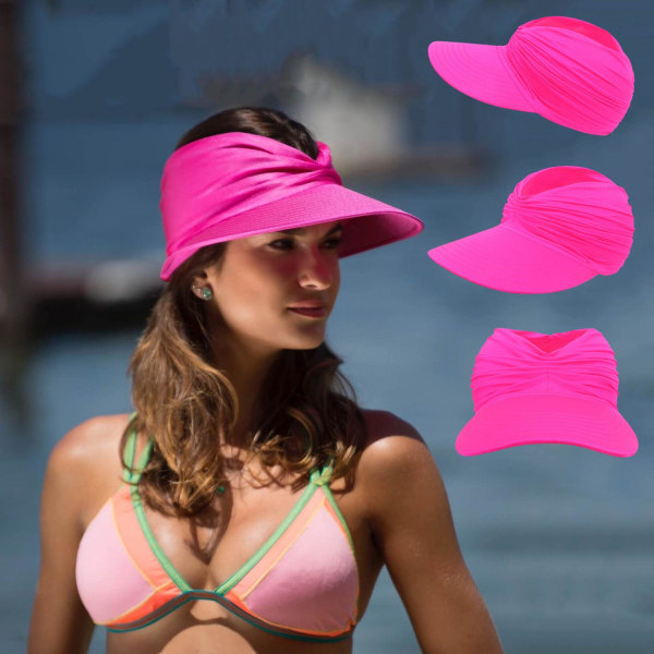 Rosa solskjermhatt for kvinner Solskjermhatt - bred kant - UV-beskyttelse UPF 50+ Sammenleggbar strandhatt - Hurtigtørkende - Solbeskyttelse - Strandsportshatt