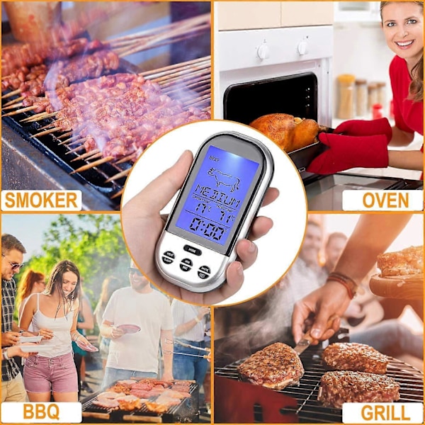 Trådlös Kötttermometer, Fjärrstyrd Kötttermometer Digital Matlagningstermometer för Matlagning, Grillning
