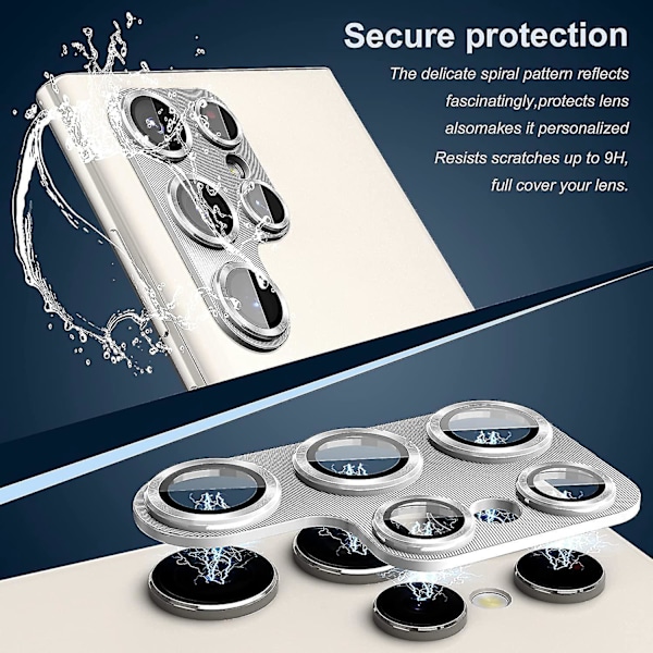 Kameraskydd för Samsung Galaxy S23 Ultra 2023 - Metall + Härdat Glas Anti-Scratch HD Linsöverdrag Silver