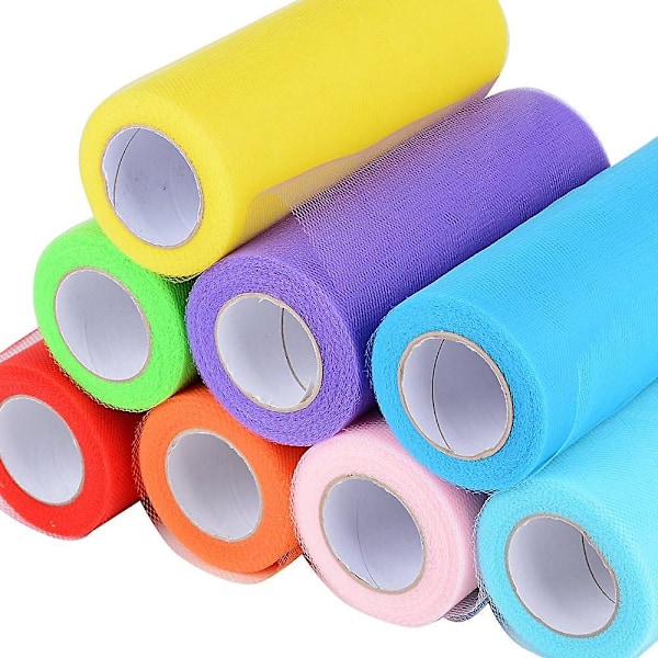 Färgglada Tulleband Set med 8 Rullar, 25 Yard Varje, Perfekt för DIY-Hantverk, Brudkjolar och Bordlöpare
