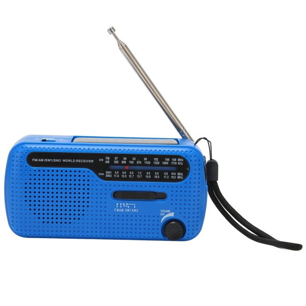 Håndsving Solar Radio AM FM SW1 SW2 Camping LED Lommelygte Multiband Camping Emergency Radio til OutdoorBlue