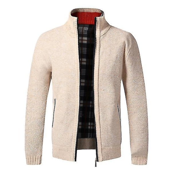 Koselig Beige Herre Zip-Up Fleece Cardigan Genser XL