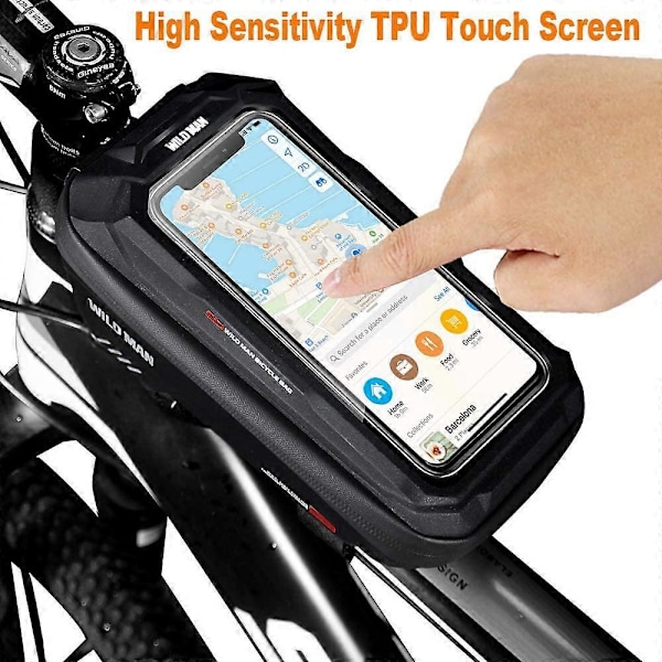 Cykel Telefon Taske Stel Taske, Vandtæt Cykel Telefonholder MTB Stel Taske Styr Taske Touch Screen til Smartphone Under 6,5 Tommer (Sort)