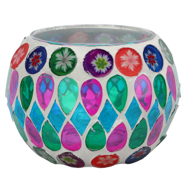 Mosaik Tealight-hållare i glas med livfulla färger och utsökt mönster, glasljusstake för ljus, växter och pennor