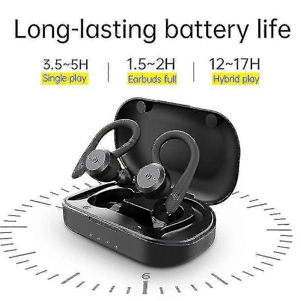 Vanntette Bluetooth Hodetelefoner - 20 Timer Spilletid - TWS IPX7 Ørepropper - Dobbel Bruk Sports Trådløse Hodetelefoner Svart