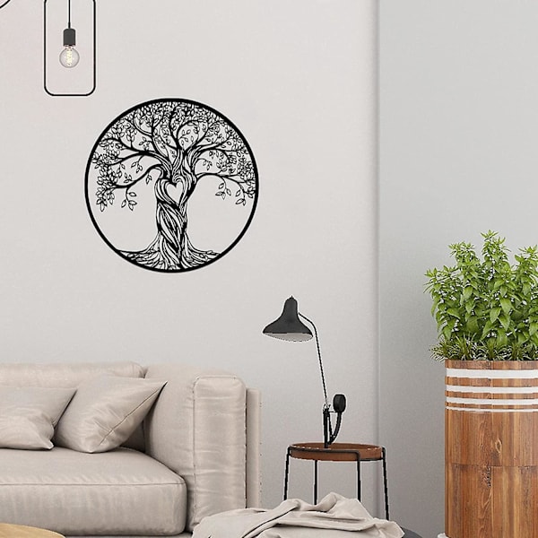Vintage Metal Tree of Life Seinäkoriste - Zen-henkinen Rauta Taide Sisä- ja Ulkotiloihin - Musta Tupaantuliaislahja